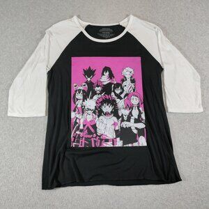 My Hero Academia Shirt Youth Large 3/4 Sleeve Raglan Sleeve Black White Anime